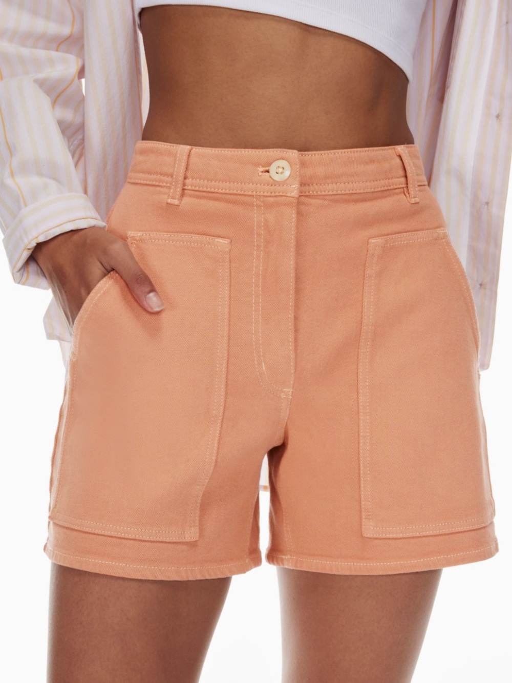 35) Aritzia Wilfred Peach/Salmon Modern Utility Shorts Size 8 cotton blend